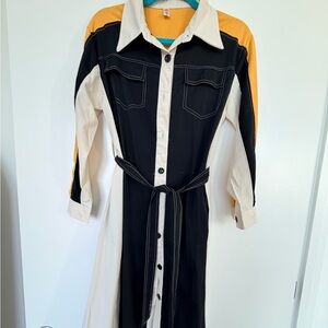 Elegant Black, Cream, and Yellow Long Sleeve Dress